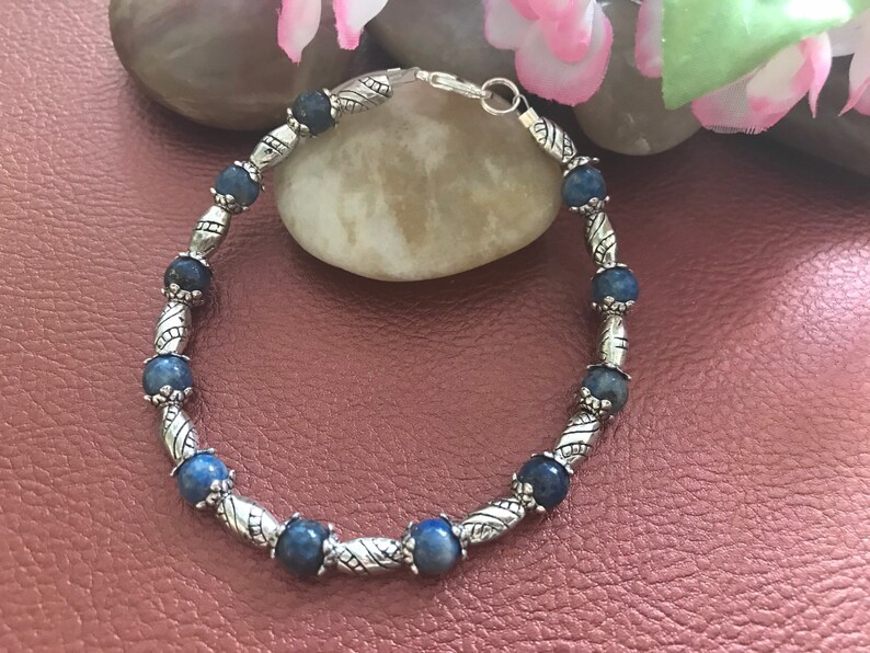 Lapis Lazuli /& Silver Bracelet 8\u201d with Matching Earrings 2\u201d.