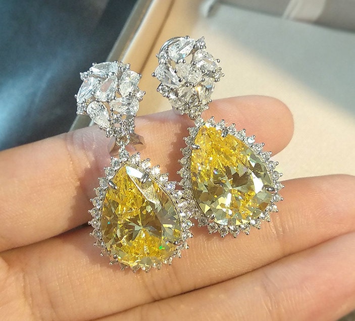 Stunning High Quality Imitation Yellow Diamond Earrings 18K Etsy