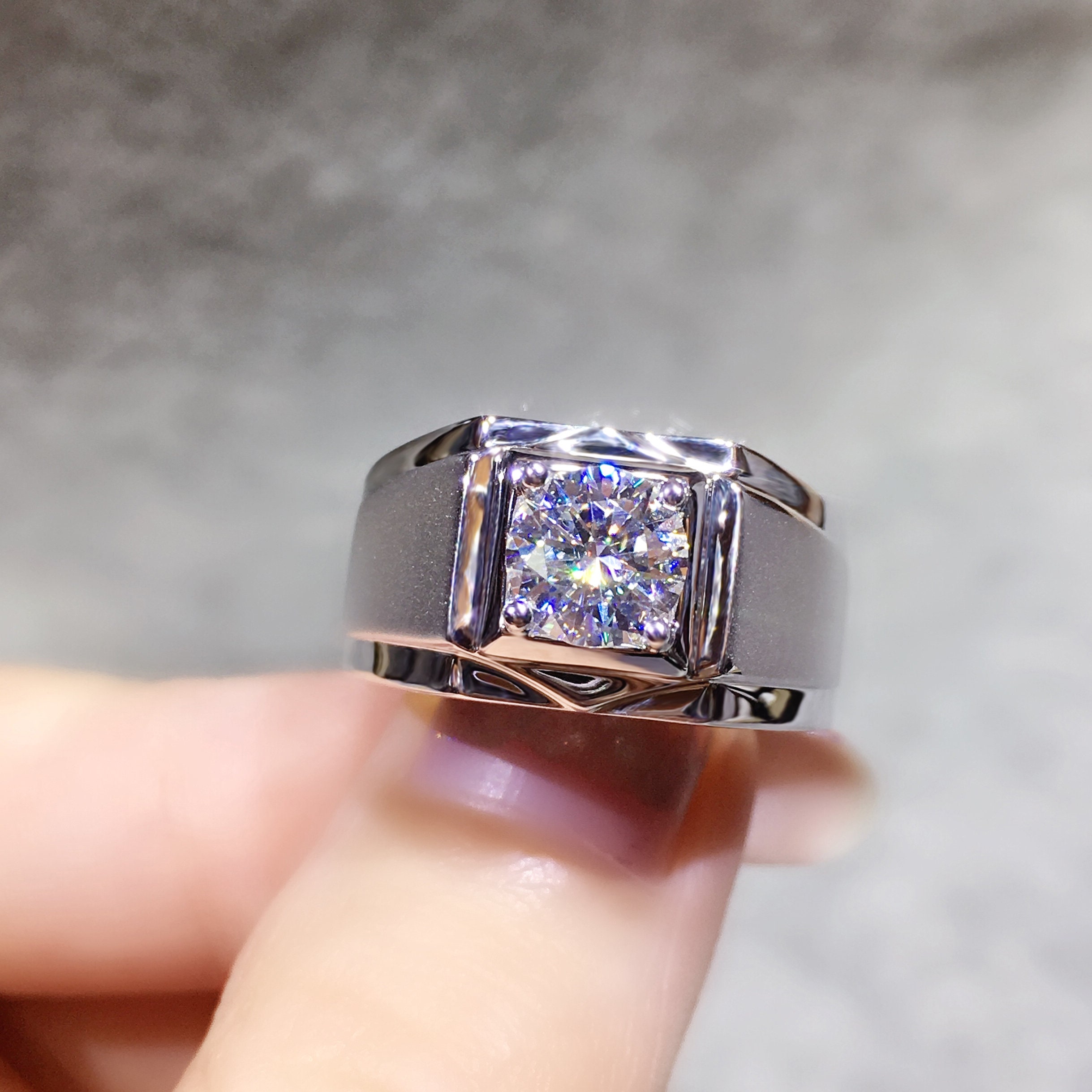 Rings for Men Gold Moissanite Ring 18K White Gold Moissanite Etsy