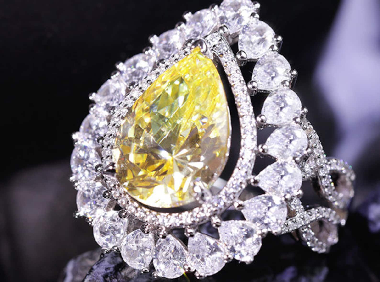 Stunning High Quality Imitation Yellow Diamond Ring 18K White - Etsy