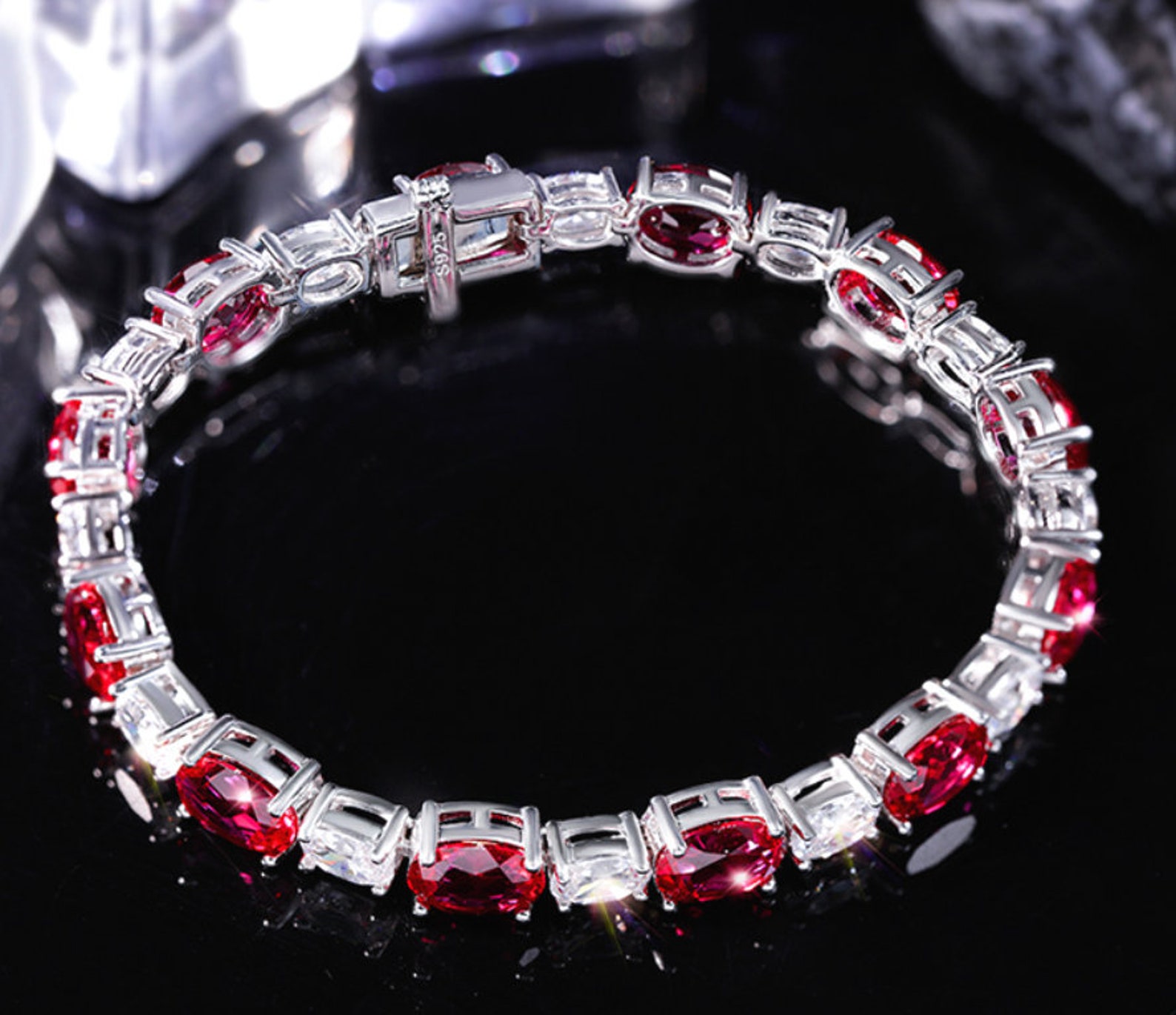 Stunning High Quality Imitation Red Ruby Bracelet 18K White Etsy