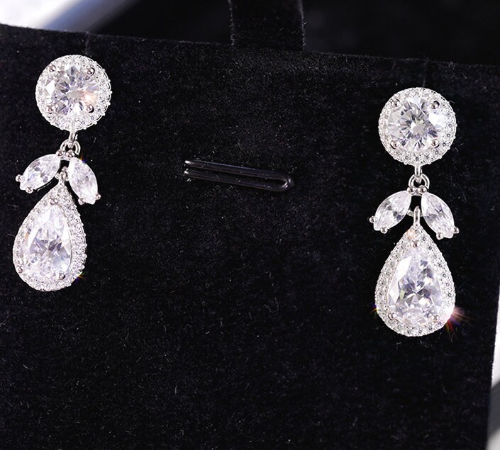 Stunning High Quality Imitation Diamond Earrings 18K White Etsy