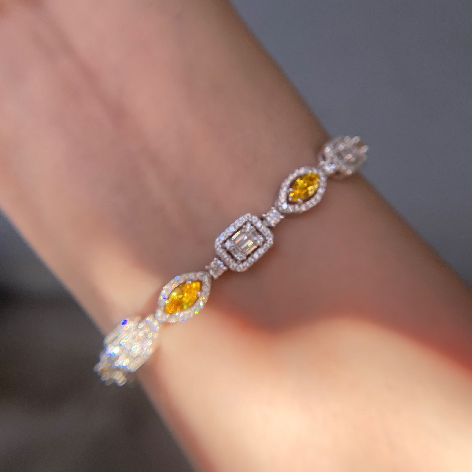 Stunning High Quality Imitation Yellow Diamond Bracelet 18K Etsy