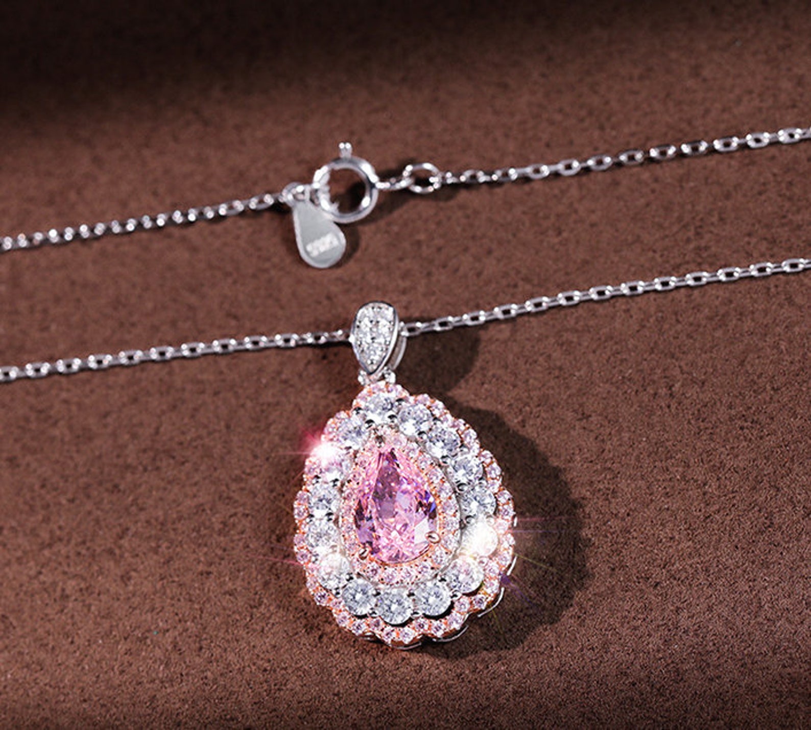 Stunning High Quality Imitation Pink Diamond Necklace Pendant Etsy