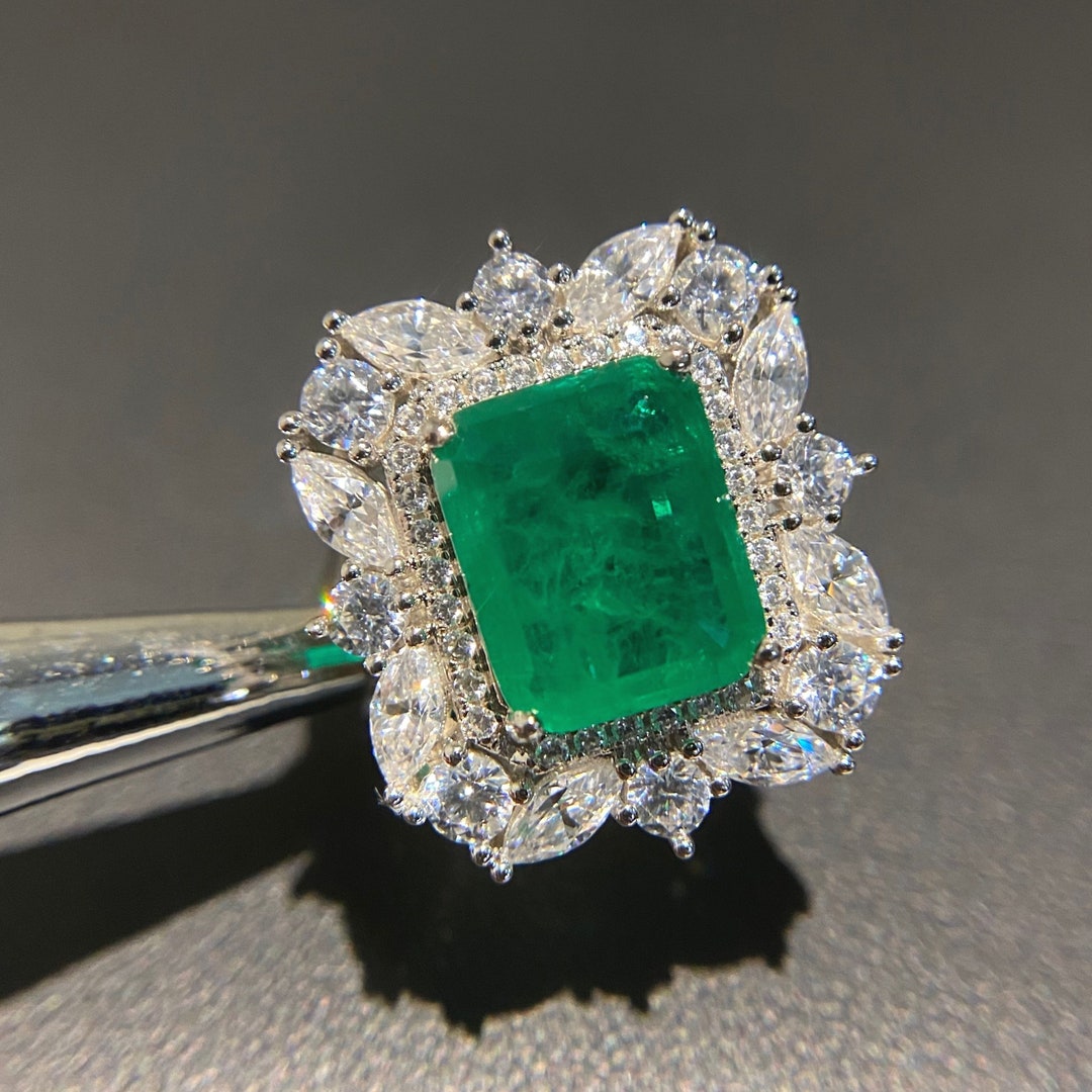 Stunning High Quality Imitation Emerald Ring 18K White Gold - Etsy