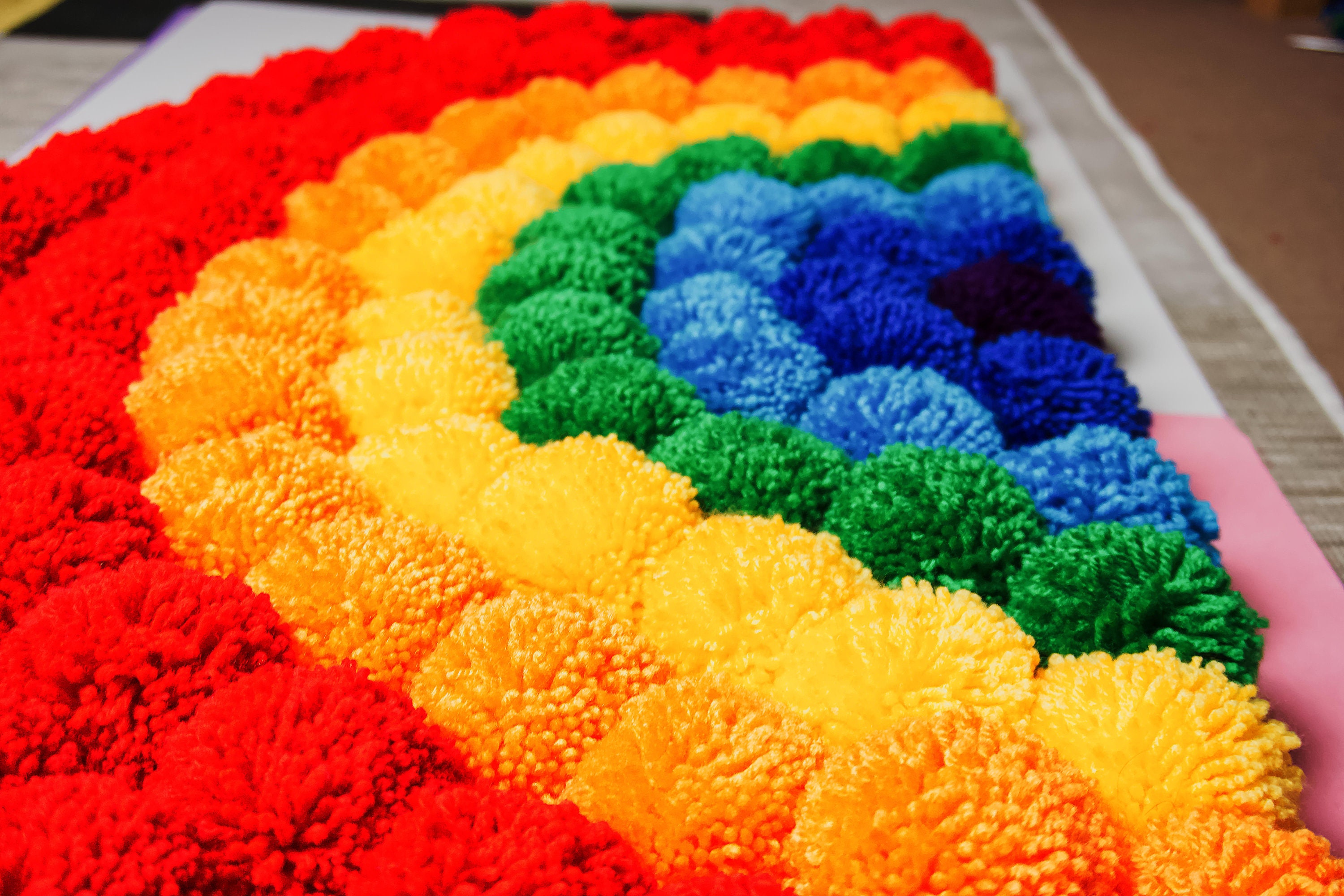 Rainbow PomPom Rug Etsy
