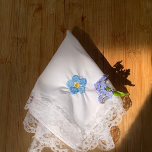Personalized Forget-me-nots Handkerchief | Gift Envelope Included | Embroidered Pocket Square |  Floral  | Bridal Hankie | Vintage Hankie