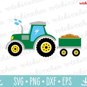Plotterdatei TRAKTOR mit Anhänger, SVG, pnf, dxf, eps, Geburtstag Jungen & Mädchen, für T-Shirts, diy Deko Geburtstagstisch, Sofort Download
