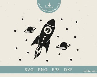 Cohete SVG con planetas y estrellas - archivo para plotter para conos escolares, camisetas personalizadas, cumpleaños, bolsos, decoraciones | Descarga digital | Universo | Espacio