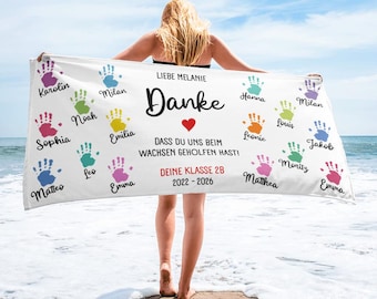 DANKE Geschenk für Erzieher, Lehrer, Tagesmütter, Trainer, Abschiedsgeschenk Kita, Schule, Sportverein, personalisiert, Badetuch, Saunatuch