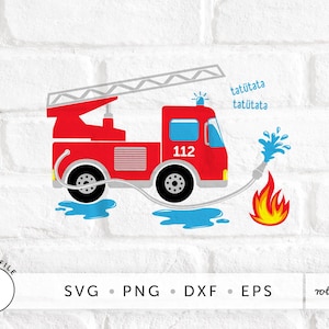 Feuerwehr Plotterdatei SVG, PNG, Feuerwehrauto für Geburtstagsshirts, Taschen, für Schneidemaschnen, Sublimation, Dtf, Wasserschiebefolien