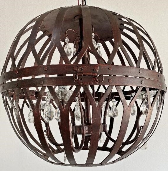 Okagen Riveted Metal Globe Real Old World Chandelier Iron and