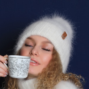 Cappello in angora lavorato a maglia Cappello in angora Berretto caldo e soffice regalo per donna Regalo per lei Berretto berretto Cappello caldo in angora look famiglia
