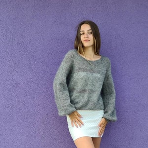 Oversized sweater Fluffy Grey mohair pullover Sweater for women Women jumper Sweaters for women or girl  Mohair sweater Bohemian soft jumper