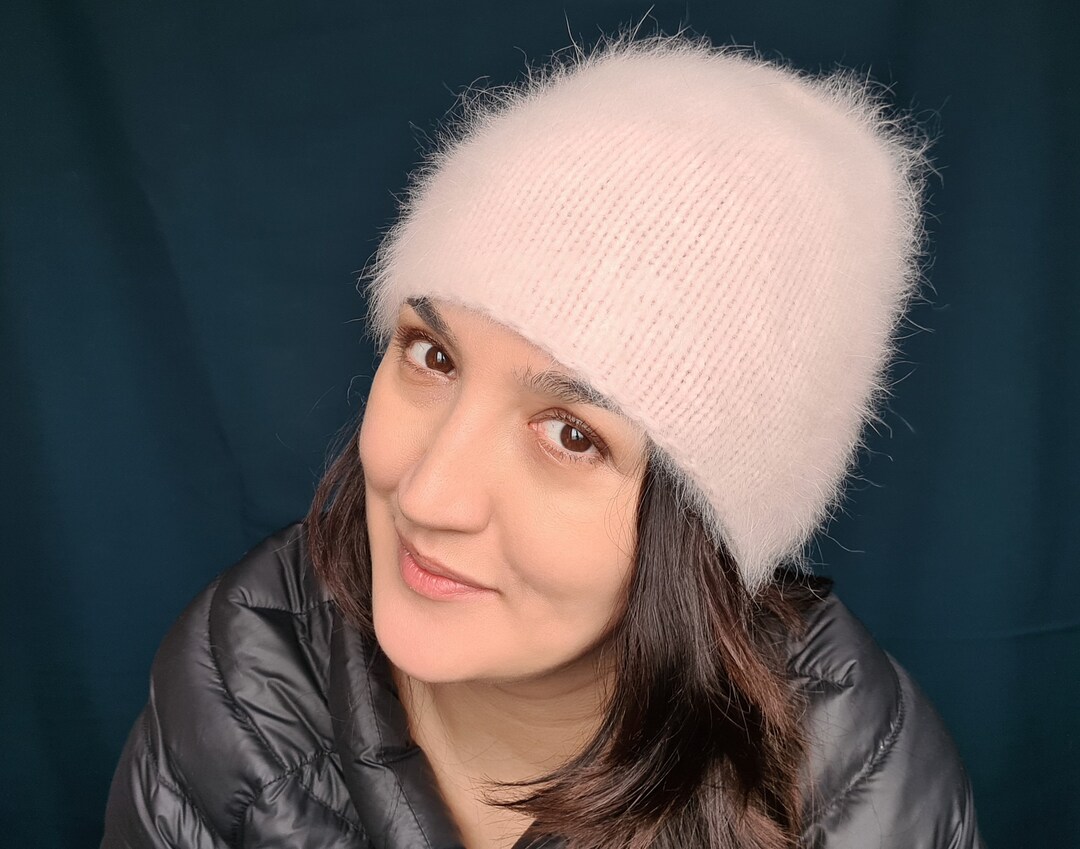 Knitted Pink Angora Rabbit Hat Fluffy and Warm Beanie for Women - Etsy