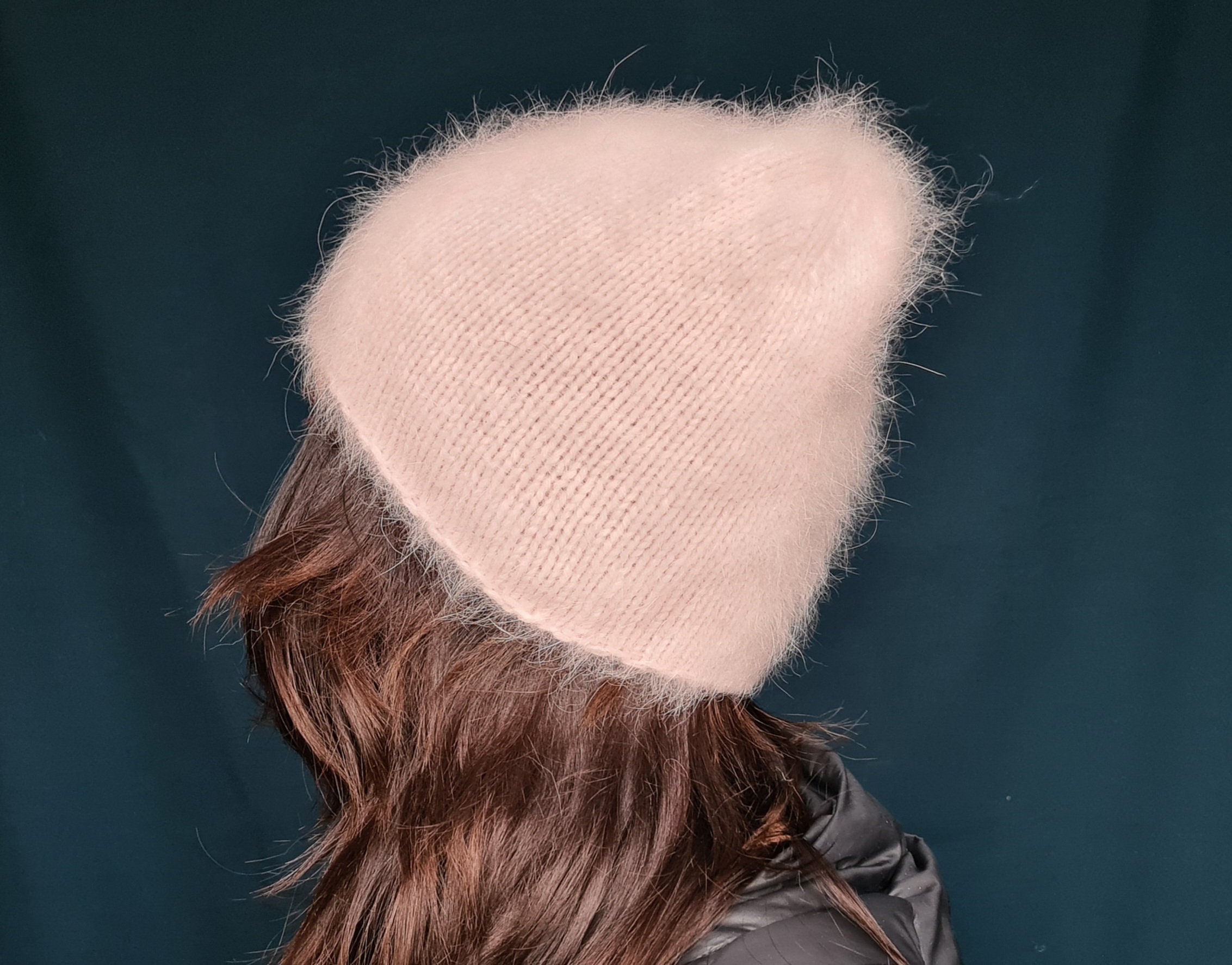 Angora Rabbit Fur Hot Pink Beanie Hat Hot Pink Beanie with Matching Pink Raccoon Pom Pom  main image 3