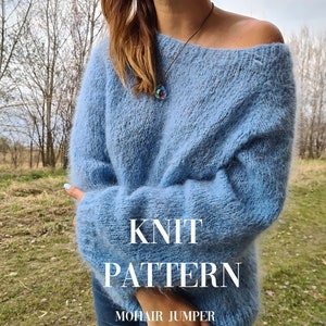 Pattern for knitting fluffy mohair sweater. Beginner friendly knitting pattern.