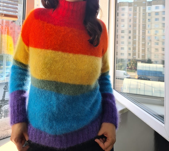 fluffy rainbow sweater