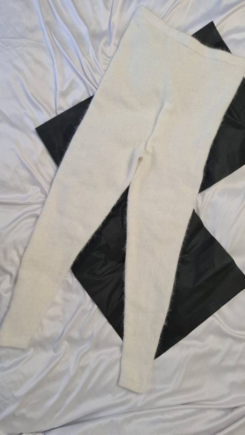 Angora White Knitted Pants leggings | Etsy