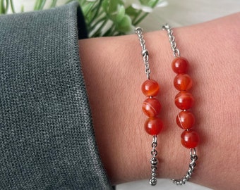 Carnelian steel bracelet 3 - 5 stones dainty aesthetic gift