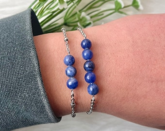 Sodalite steel bracelet 3 - 5 stones dainty aesthetic gift