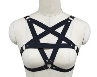 Valac - Pentagram Harness, Gothic Straps Harness, Cage Bra, Gothic Harness, Suspender