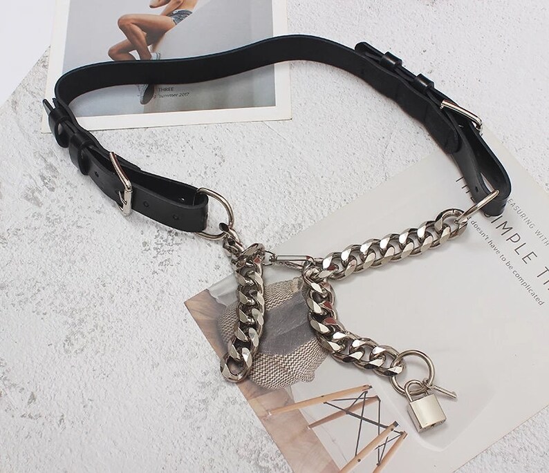 Leraie Locker Chain Belt Gothic PU Leather - Etsy