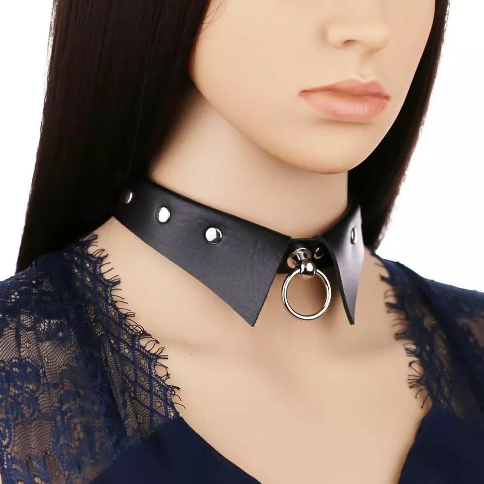 Marax Gothic Black Collar Choker PU Leather - Etsy Israel