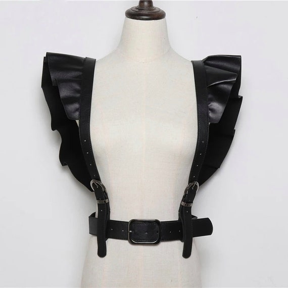 Camio Ruffle Harness Chest Harness Gothic Harness PU Leather | Etsy