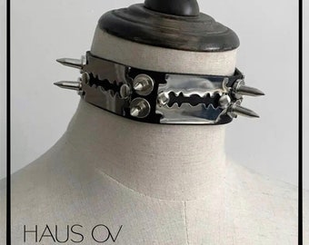 RogueEdge - Techwear Choker, Goth Rivets Spikes Choker, Razor Choker, Darkwear, Streetwear, Punk Choker