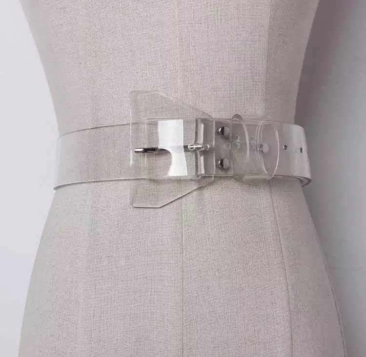 Girl Fashion Flower Metal Silver Buckle Pvc Clear Transparent Belt