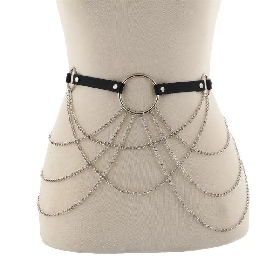 YooAi Chain Belts Leather Waist Belt for Women Layered Metal Chain Belt