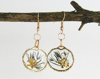 Handmade dill earrings, pressed flower earrings, real flower earrings with bezel, terrarium earrings, dried flowers earrings