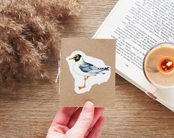 Sea gull tiny notebook, kraft notebook with bird print, tiny sketchbook with blank pages, cute miniature notebook with vintage illustration