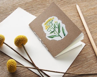 Senecio nemorensis tiny notebook, floral notebook with blank pages, botanical ephemera kraft notebook, bulk notebooks with botanical art