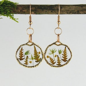 Handmade fern earrings, pressed flower earrings, real flower earrings with bezel, terrarium earrings, dried flowers earrings