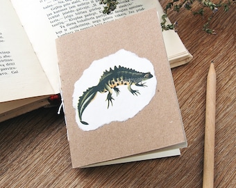 Salamander tiny notebook, bulk notebooks with plain pages, kraft notebook with vintage print, handmade miniature notebook
