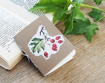 Hawthorn tiny notebook, berry notebook with blank pages, botanical ephemera kraft notebook, bulk notebooks with botanical art