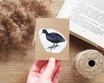 Coot tiny notebook, kraft notebook with bird print, tiny sketchbook with blank pages, cute miniature notebook with vintage illustration