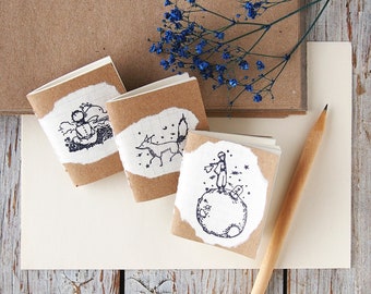 Mix of three Little Prince tiny notebooks, fox journal, miniature notebook with little prince art, set of bulk notebooks, kraft notebook