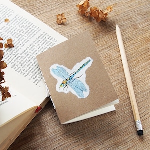 Libelle kleine Notizbuch, Recycling Kraft Notebook mit leeren Seiten, Bulk-Notebooks mit Vintage-Druck, kleine Skizzenbuch mit einfachen Seiten