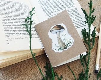 Mushroom tiny notebook, recycled kraft notebook with blank pages, bulk notebooks with vintage print, tiny sketchbook with plain pages