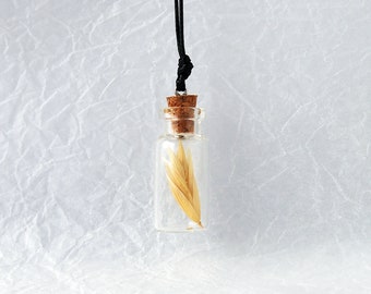 Mini collier de bouteille avec des fleurs séchées d’avoine, collier enchanté de forêt, collier en verre de flacon avec le terrarium minuscule, pendentif mignon de flacon en verre