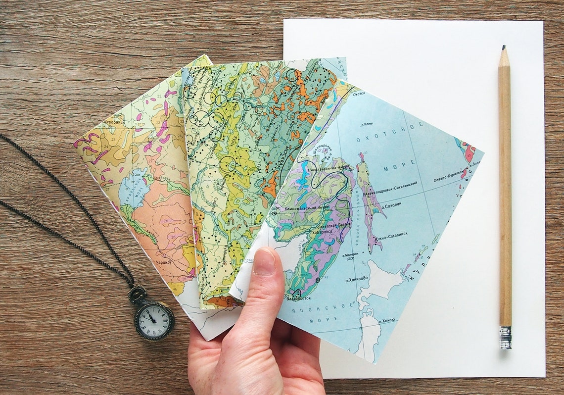 Set of Three Map Notebooks Tiny Notebook With Old Map Cover - Etsy