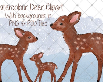 Deer, woodland nursery clipart, Watercolor clipart, baby clipart, baby shower clipart, kids clipart, baby boy clipart, baby girl, nursery