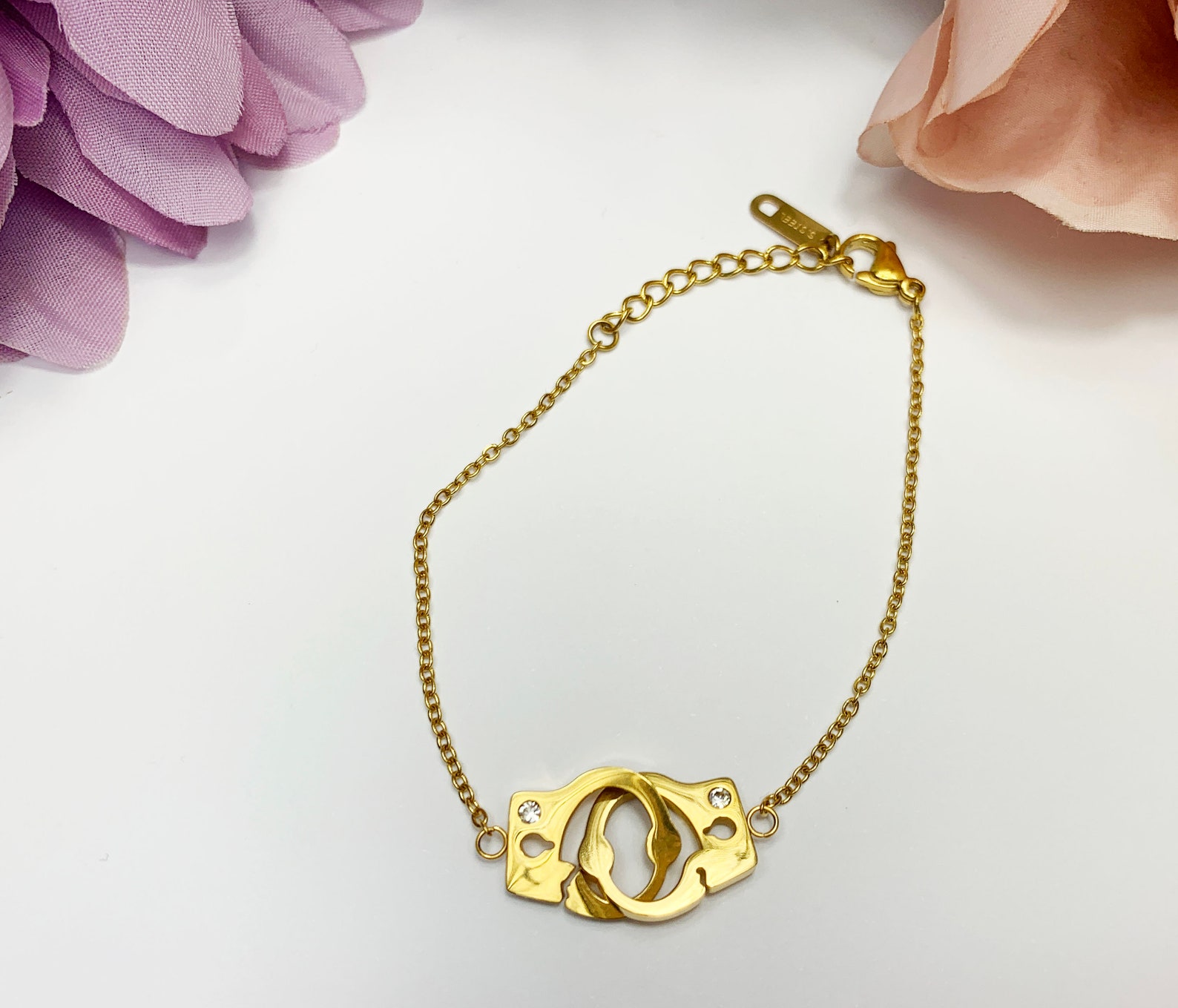 Gold Handcuff Bracelet with Rhinestone Etsy