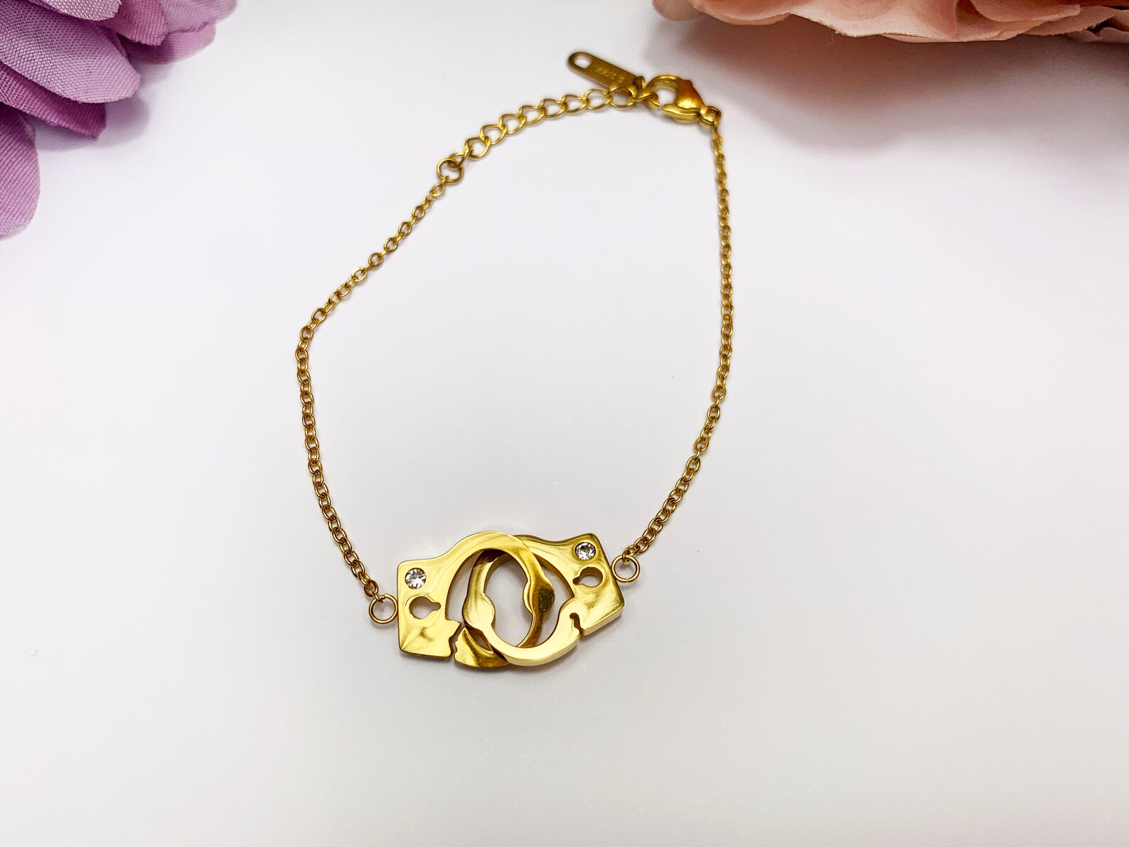 Gold Handcuff Bracelet with Rhinestone Etsy