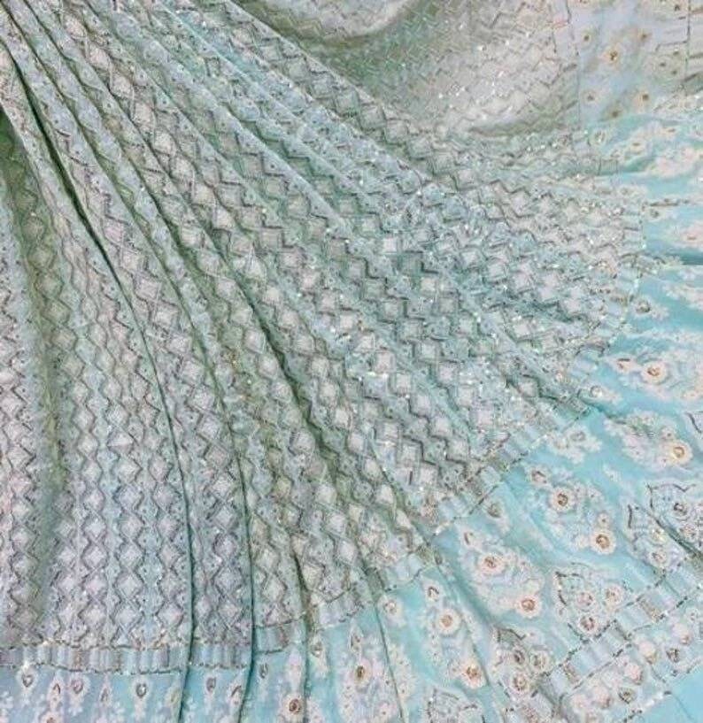 Pastel Blue Lucknowi Chikankari Lehenga Choli and Dupatta for Etsy