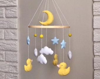 Duck Baby Mobile, Cloud Baby Mobile, Crib Mobile, Duck Decor, Baby Mobile, Minimalist mobile,  Baby Shower Gift, Nursery Decor