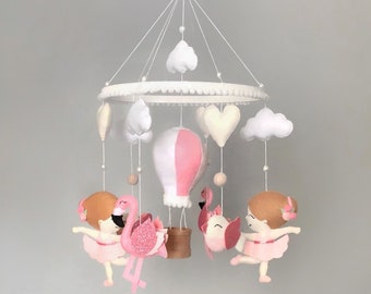 Ballerina Mobile, Babymobile, Flamingo Mobile, Сrib Mobile, Filz Mobile, Mobile für Mädchen, Kinderzimmer Dekor, Baby-Duschegeschenk, Rosa Vogel Mobile